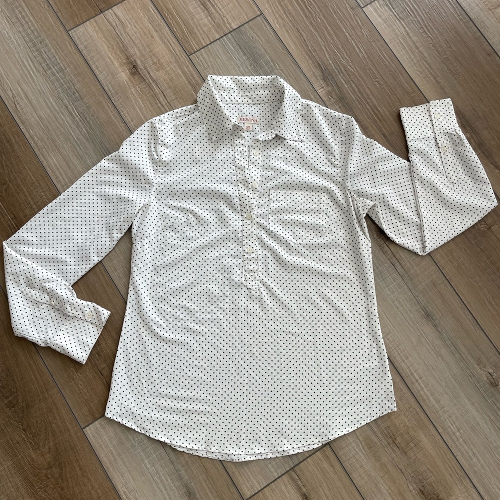 Merona Polka Dot White Blouse Size Small